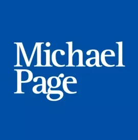 Logotipo de Michael Page sobre fondo azul.