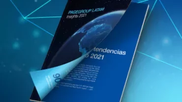 Portada de un informe sobre tendencias en Latam con un diseño azul y una ilustración de un globo terráqueo.