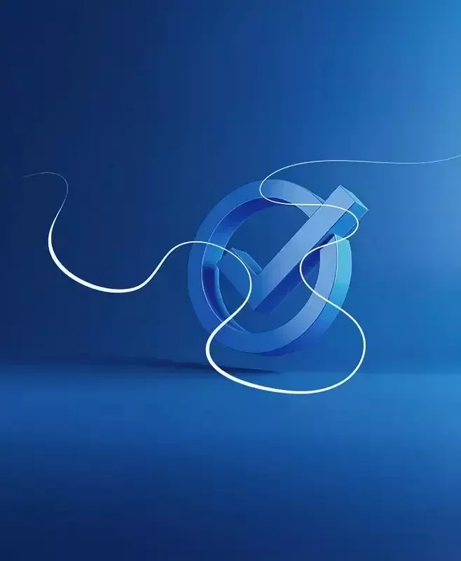  Símbolo de verificación azul sobre fondo oscuro, representando cumplimiento y confianza.